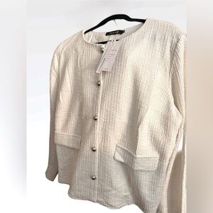 NWT Women’s White Long Sleeved Open Front 5 Button Jacket White Size XL